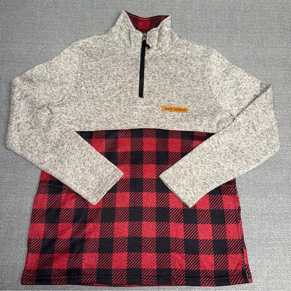 Simply Southern Tops - Simply Southern Red Buffalo Plaid Quarter Zip Pullover